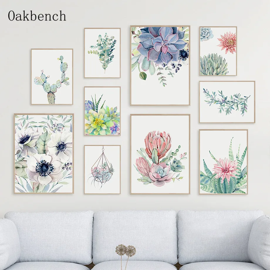 Succulent Plant Wall Art Poster Cactus Canvas Poster Leaves Print Pictures Flowers Art Prints Nordic Posters Living Room Decor