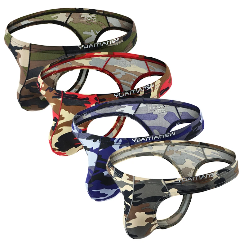 4PCS Sexy Underwear Men Briefs Camouflage Sexy Underwear Nylon Underpants Bikini Briefs Printed Panties Male Backless