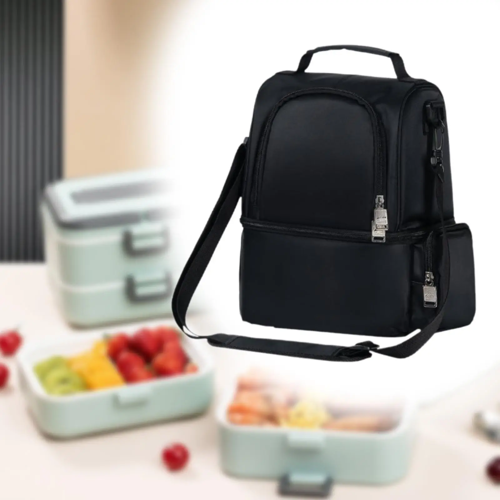 

Reusable Lunch Box Beach with Adjustable Strap Insulated Thermal Bag (Black)