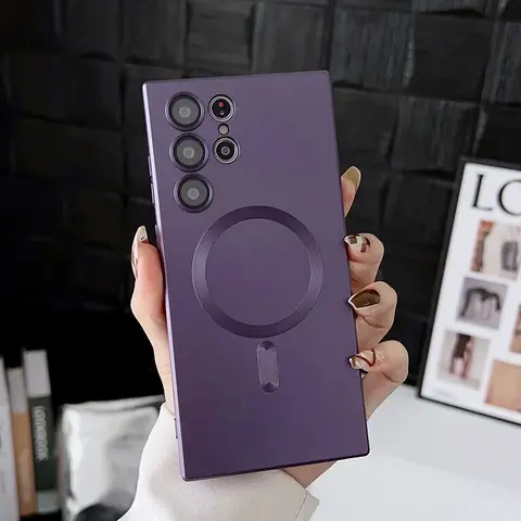 삼성 S25 울트라 S23 S22 S21 S24 울트라 노트 20 울트라 플러스 범퍼 커버에 대한 럭셔리 Magsafe 자기 무선 충전 전화 케이스