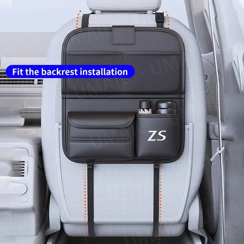 Car Seat Back Storage Bag with Foldable Dining Table Tray Multi-Pocket Backseat Organizer for MG ZS EV EZS 2017 2018 2020 2022