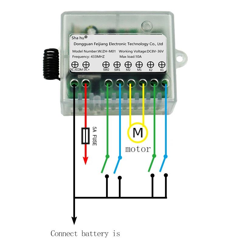 Shahu DC9V12V24V36V motor forward and reverse remote control switch stroke controller