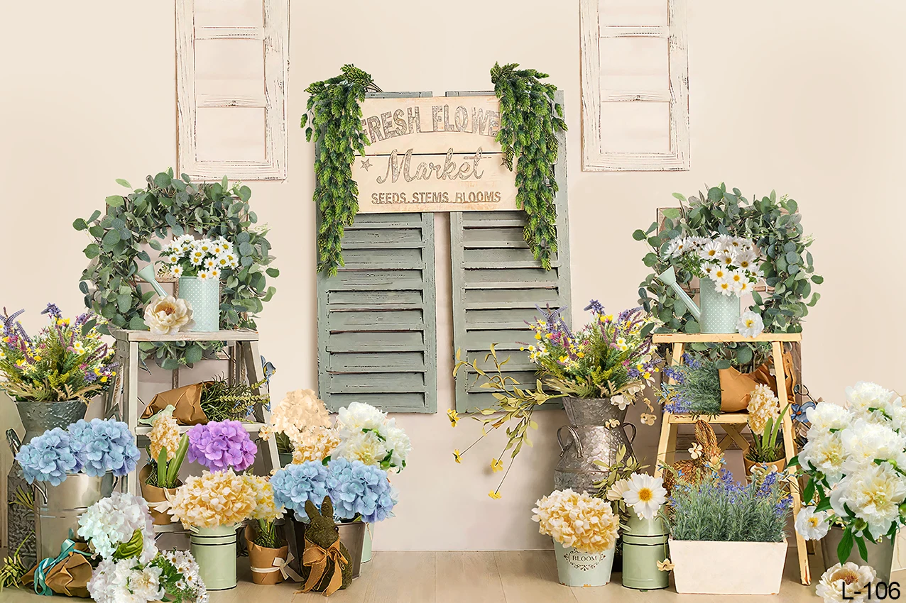 Spring Green Vines Wood Door Store Plants Eggs Photographic Backdrops Floral Bunny Easter Holiday Baby Pet Portrait Backgrounds