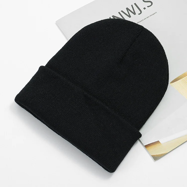 Classical Straight Light Plate Solid Color Pullover Acrylic Beanie Hat Men Women Autumn Winter Warm Couple Wool Knitted Ski Hat