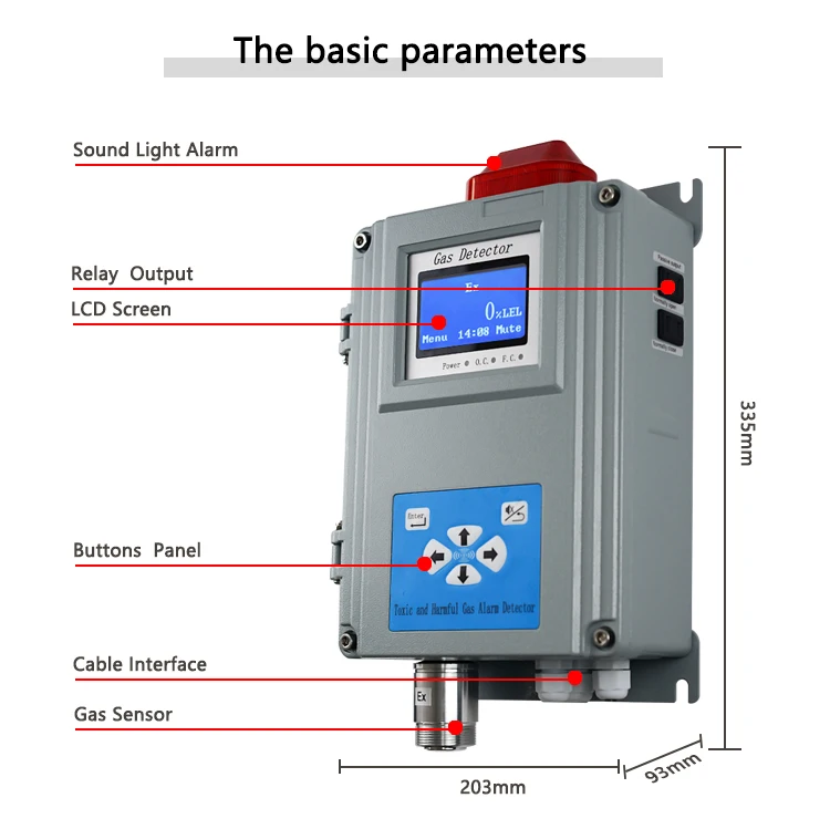 Wall Mounted Hydrogen Gas Detector H2 Leak Monitor Alarm Industrial Use