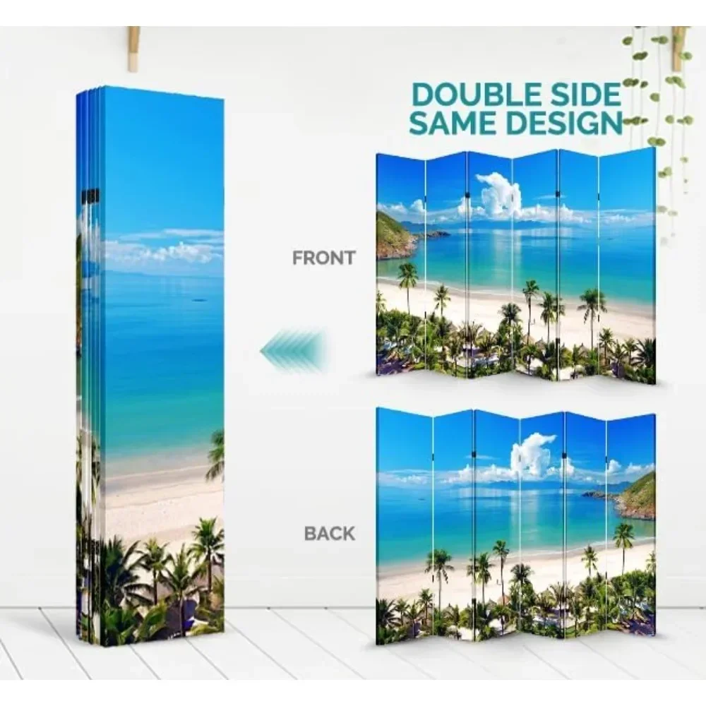 Privacy Screen Room Divider Partition with Beach Huts Canvas, Water Resistant for Living Room, Bathroom,