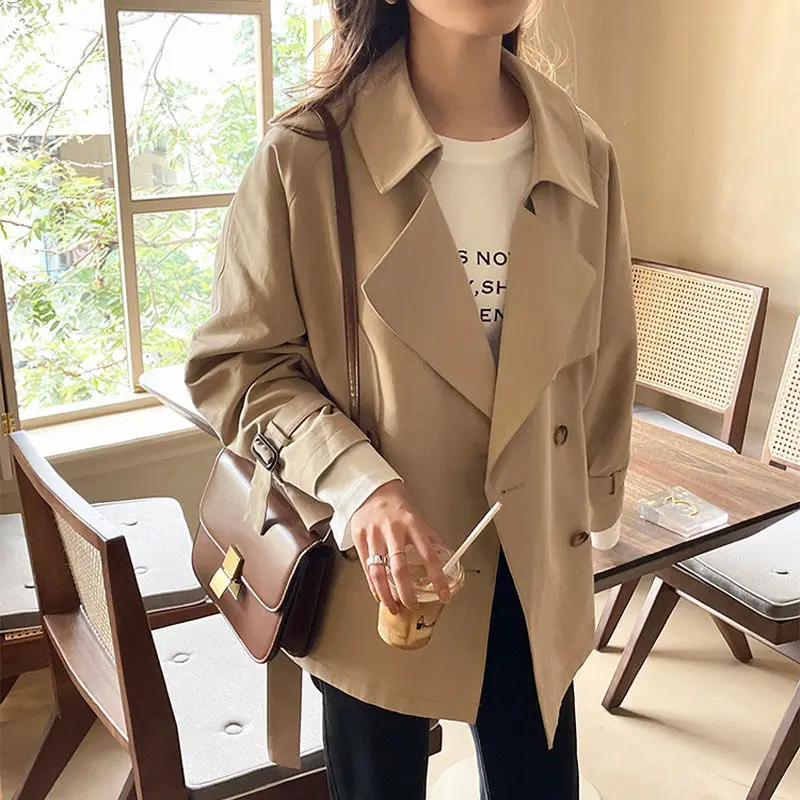 

Trench Coat Women'S Short Spring And Autumn New British Style Temperament Jacket 2024 New Khaki Casual Windbreaker