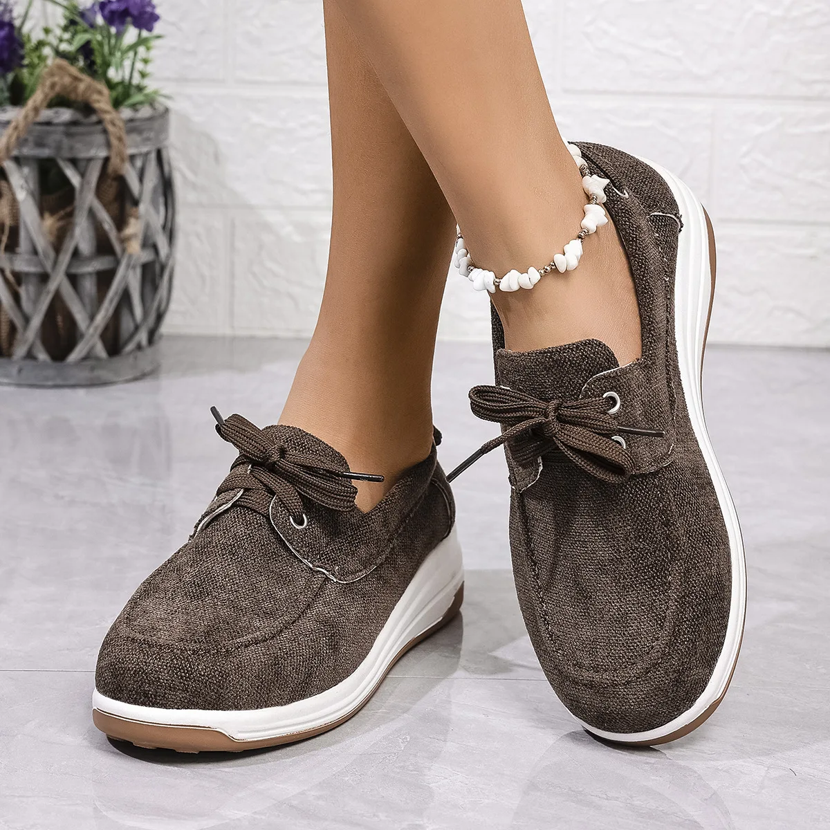 

Women's new spring and autumn thick-soled one-foot large-sized wedge heel casual single shoes