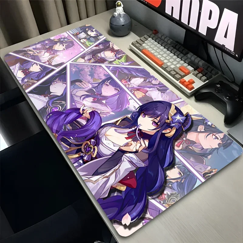 CIFBUY Genshin Impact Raiden Shogun Anime Collage Extended Gaming Desk Mat Non‑Slip Computer Keyboard Pad Kawaii Game Mousepad
