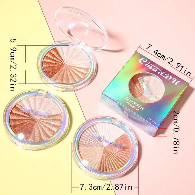 輪郭と輝きのためのハイライターパウダーパレット,長持ち,適用が簡単,きらめく効果,すべての肌のトーン,5 in 1