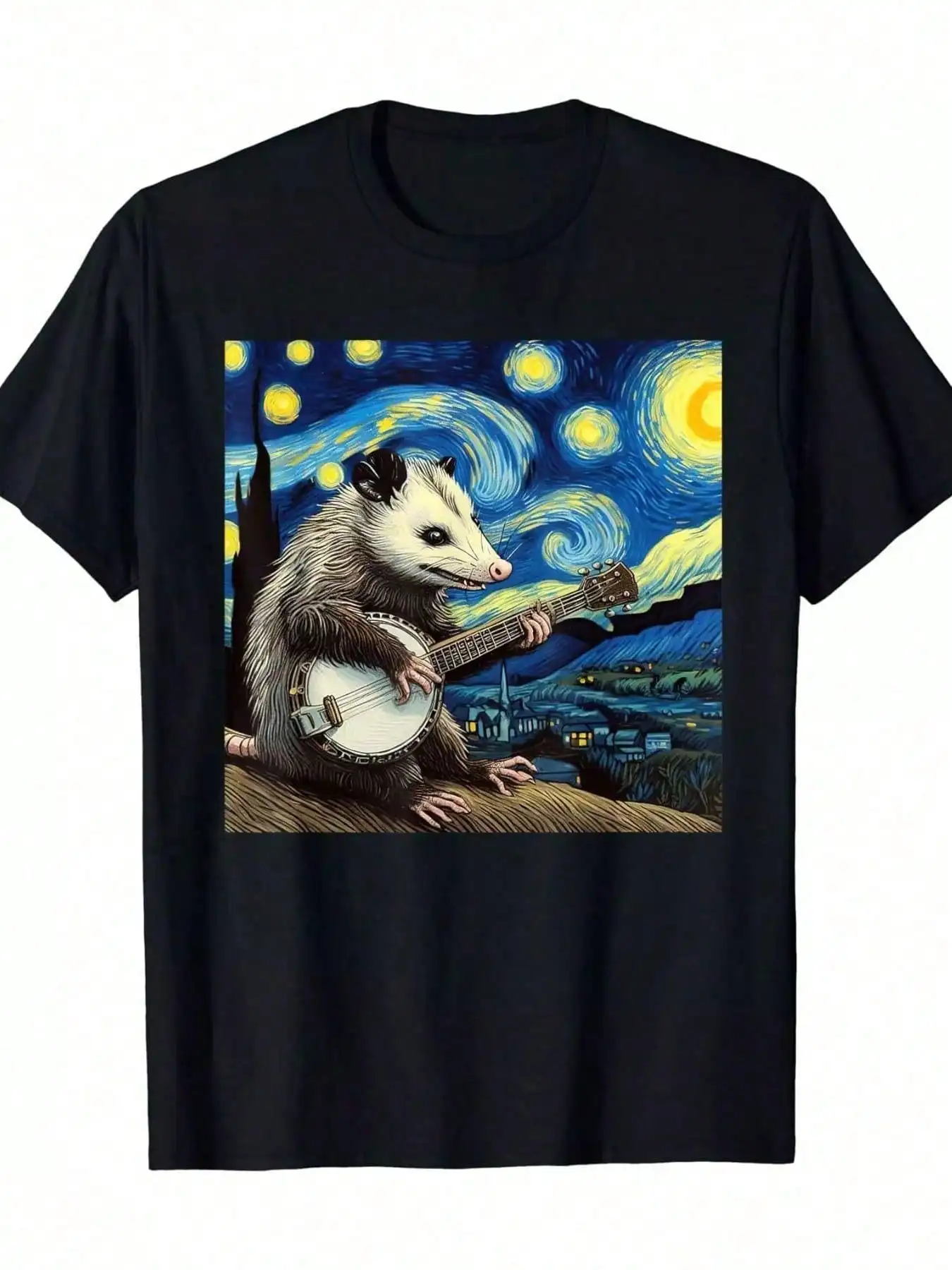 

New limited edition Fun Possum Shirt Possum Playing Banjo Starry Night Fun T-shirt -220g-100% cotton T-shirt