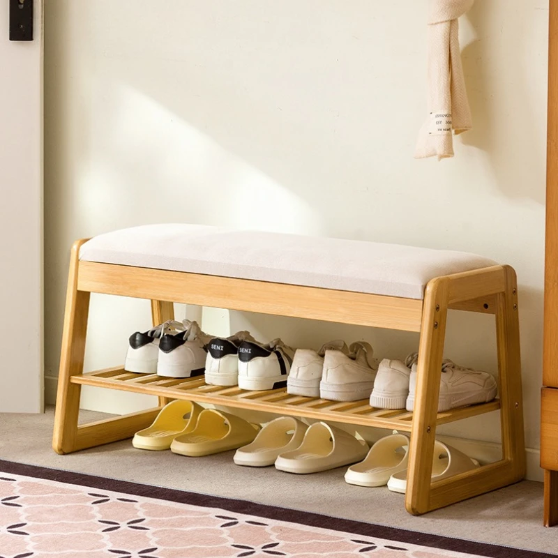 #Shoe changing stool, bamboo and wooden soft-covered household shoe changing stool, shoe cabinet