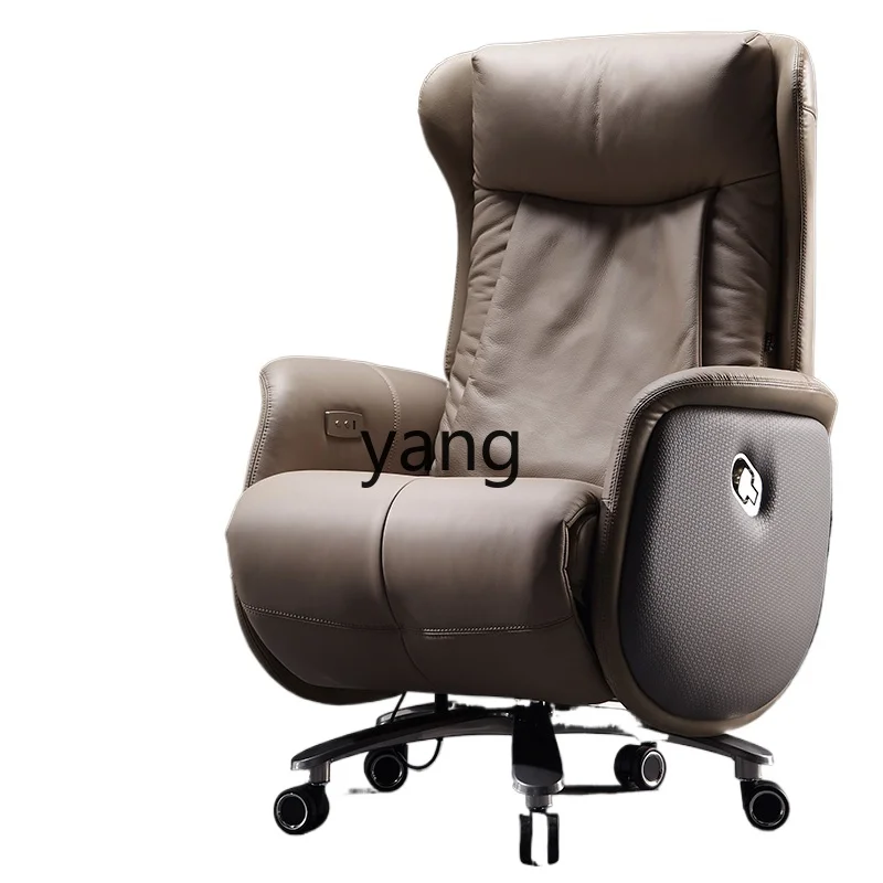 LXL Electric Reclining Leather High-End Business Office Chair Light Luxury Comfortable Cowhide Executive Chair