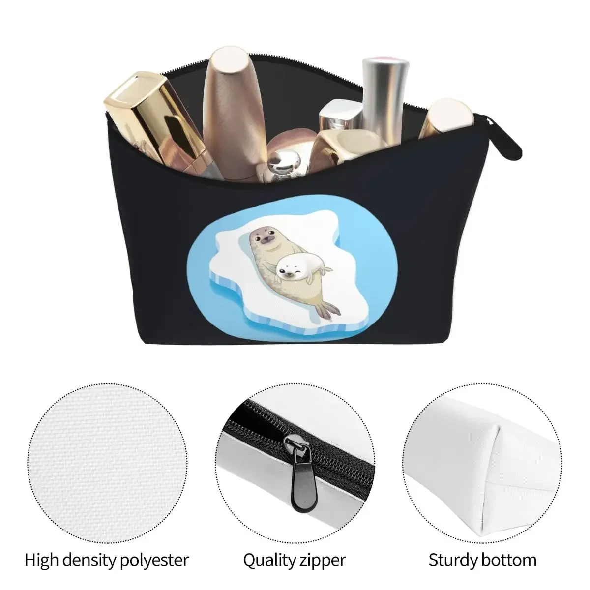Cute Seals Family Cartoon Character Women Cosmetic Bags Travel Makeup Organizer Pouch Toiletry Storage Dopp Kit Case