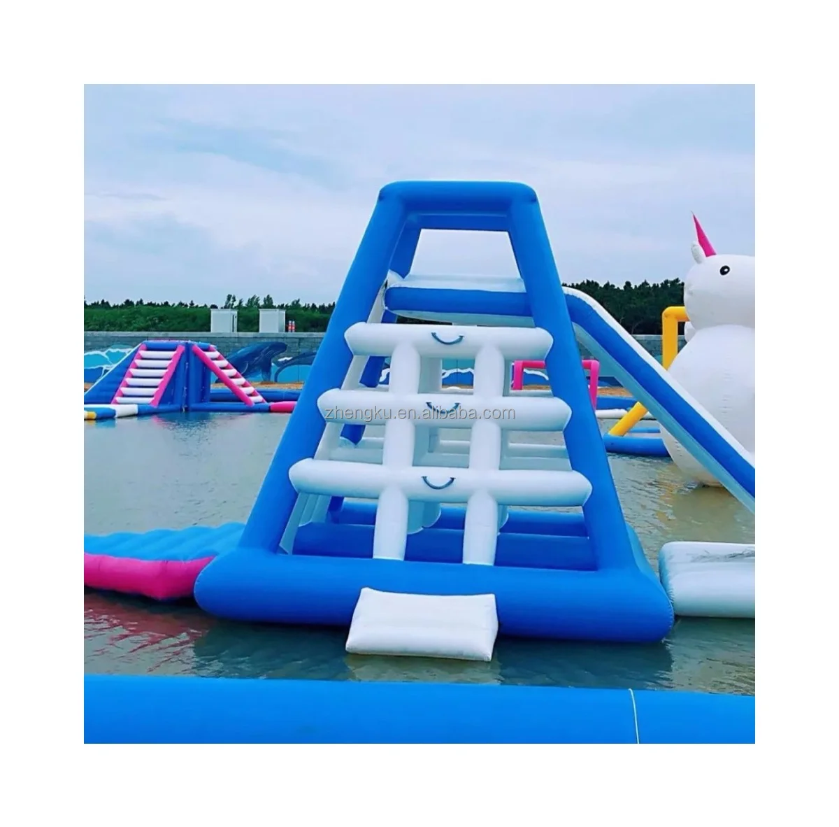 

Commercial Water Park Lake Inflatable Water Tower Slide Floating Climbing Wall Water Ladder For Sale
