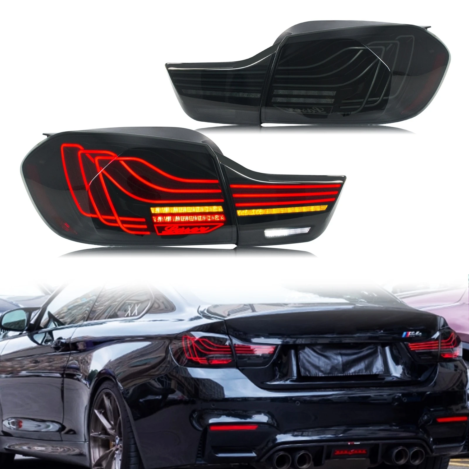 

LED CSL Tail Lights Assembly for BMW 4-Series F32 F33 F36 F82 F83 M4 2014-2020 Sequential Turn Signal Black Rear Lamps Assembly