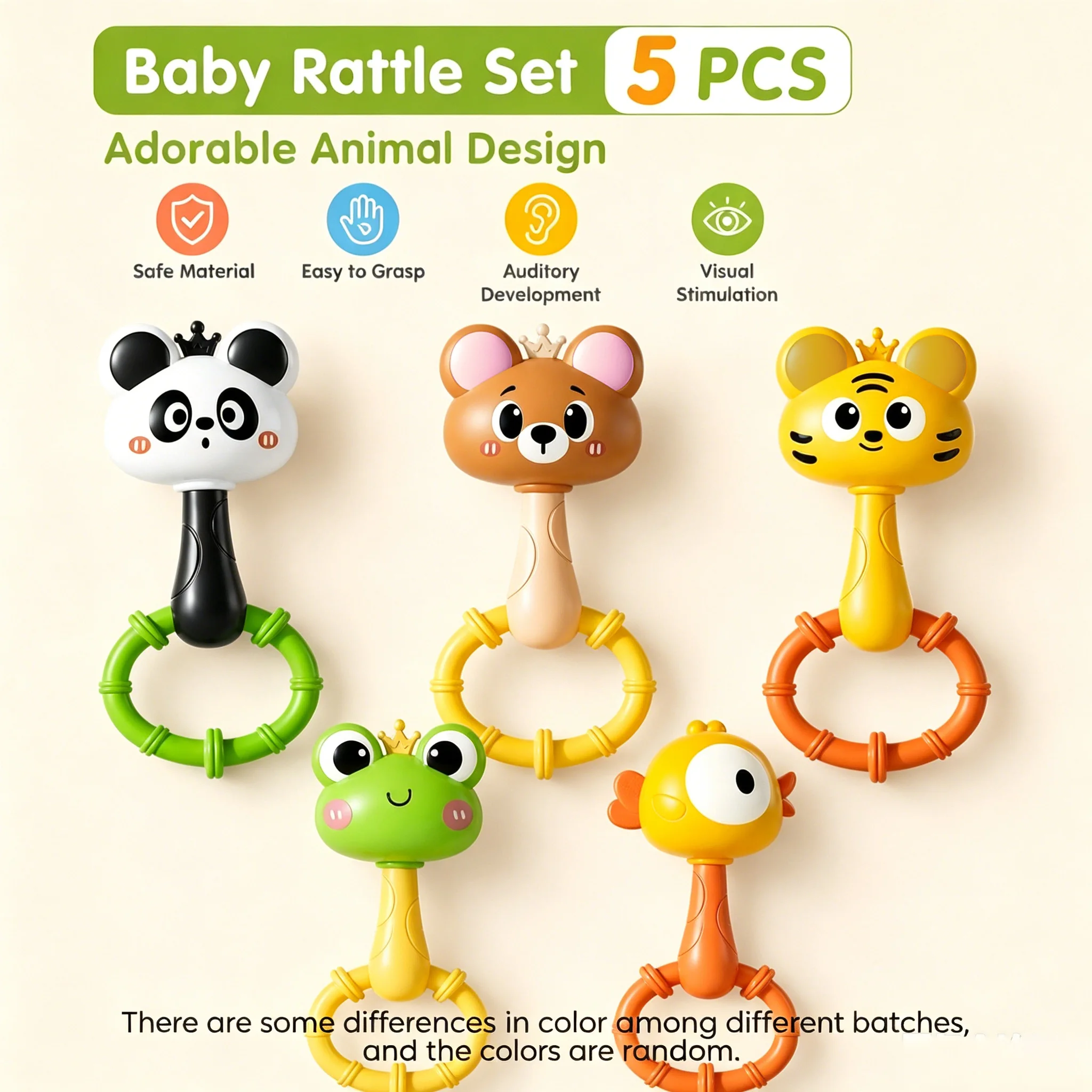 Cute Cartoon Rattle Shaker Newborn Grasp Hearing Vision Training Toy Safe Chewable Hand Bell Baby Gift For Birthday Holiday