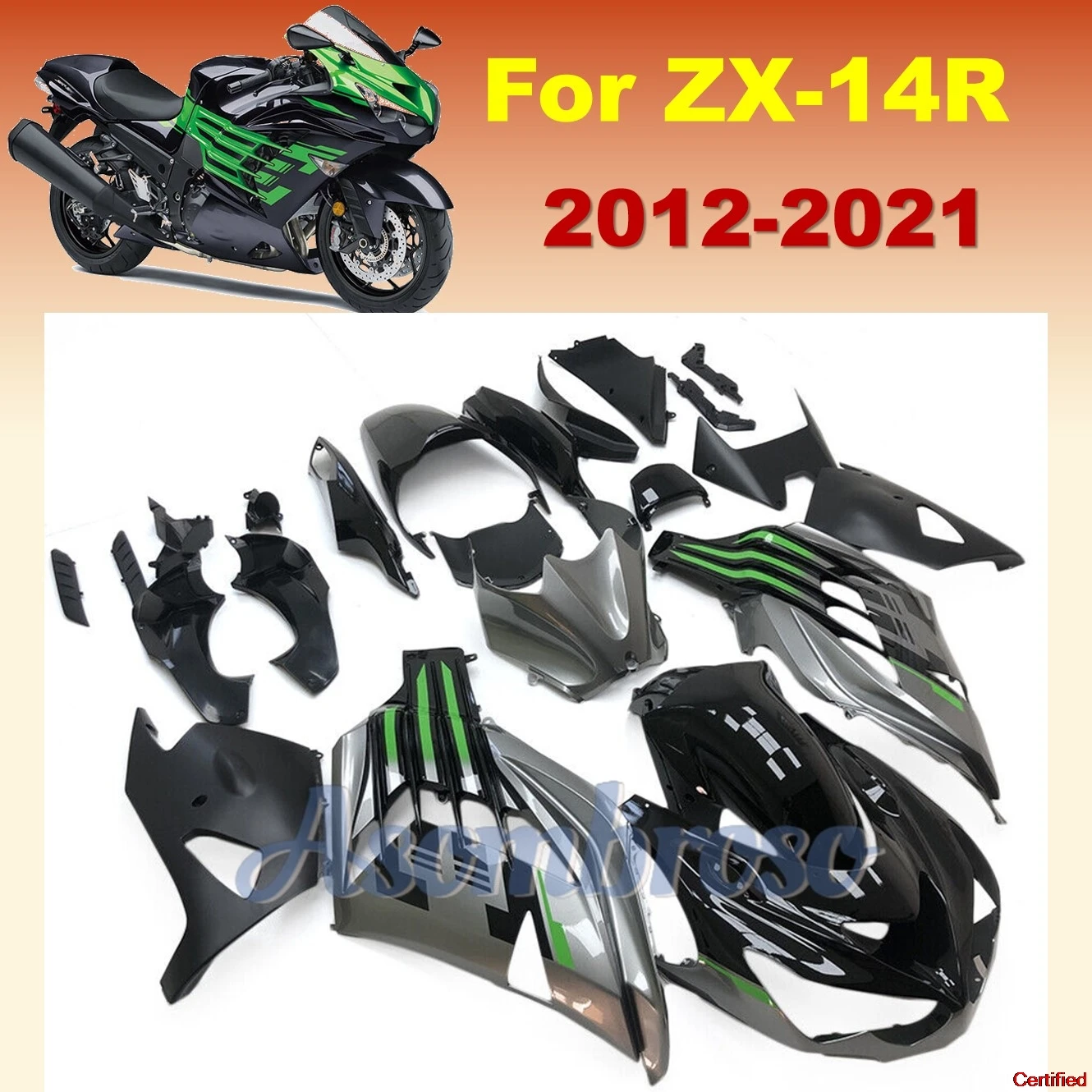 Jeu de carénage pour Ninja Zx14r 2012-2021 ZZR 1400 2013 2016 2015 Zx14 Zx-14r 2018 2019 2017 2020 gris noir