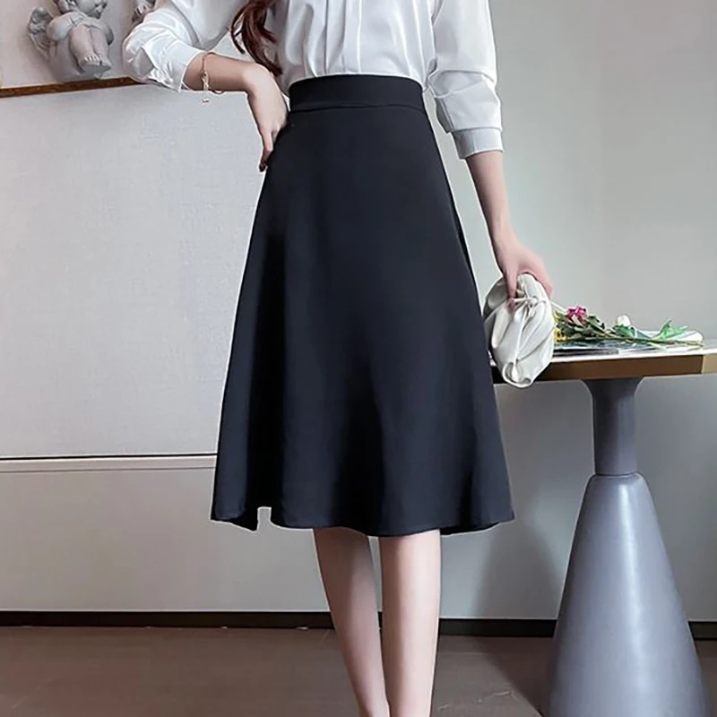 Elegant Solid Color All-match A-Line Skirts Women's Clothing Spring Summer New Loose Office Lady Zipper High Waist Skirts