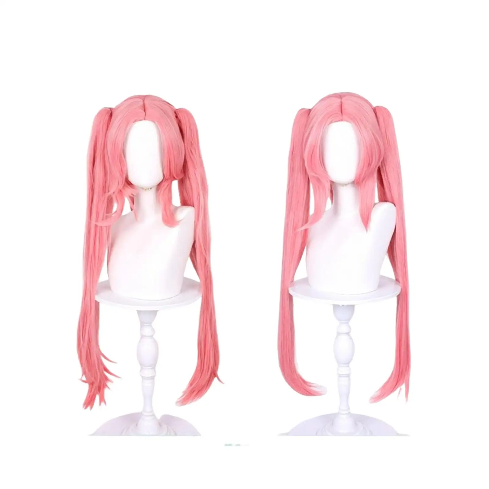 Mizi Cosplay Wig Anime Girl Pink Twin Ponytails Long Straight Synthetic Hair Wig Heat Resistant for Halloween Party