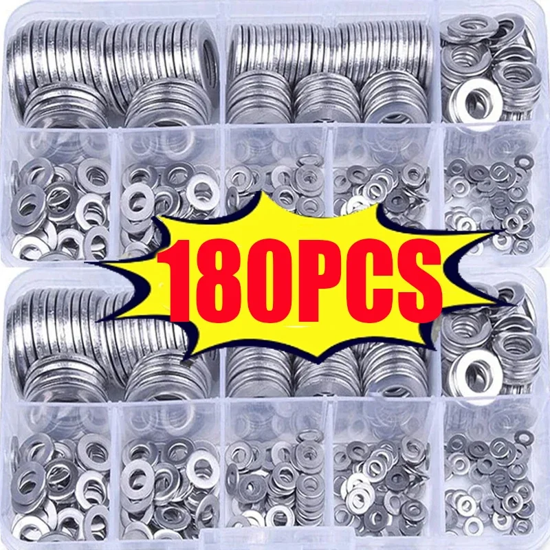 

180pcs Stainless Steel Sealing Solid Gasket Washer M2 M2.5 M3 M4 M5 M6 M8 M10 Sump Plug Oil For General Repair Seal Ring Set