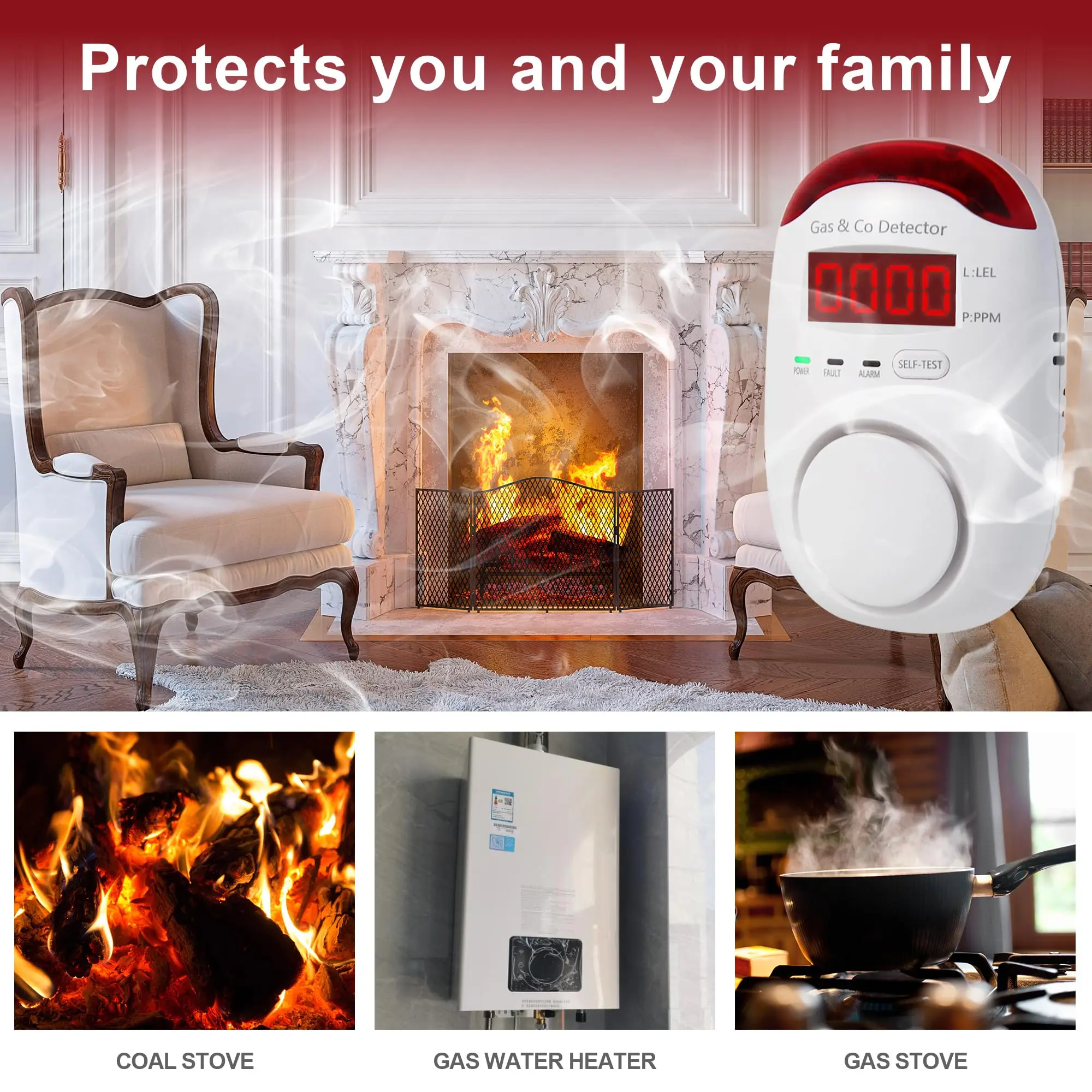 Combination Gas & Carbon Monoxide Detectors Plug in,2-in-1 Natural Gas Detector & Carbon Monoxide Alarm, CO Detector Alarm & Propane, Explosive Gas Detector for Home,RV,Easy to Install