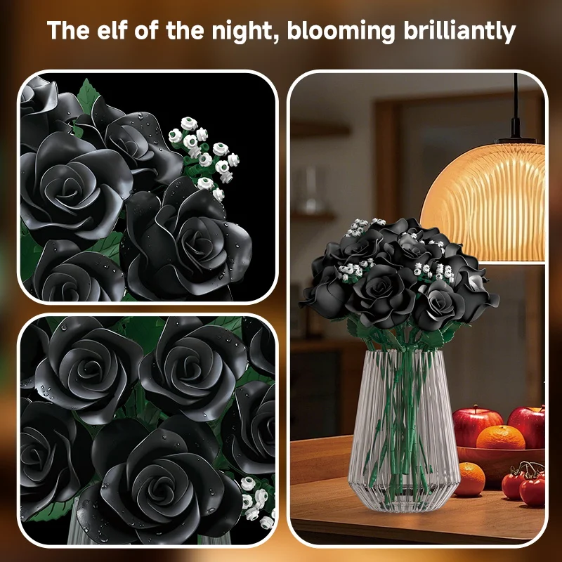 Modelo de rosa rosa, juguete de ensamblaje, ramo para el hogar, adorno creativo, conjunto de bloques de construcción, juguete para regalo de cumpleaños para niña del Día de San Valentín