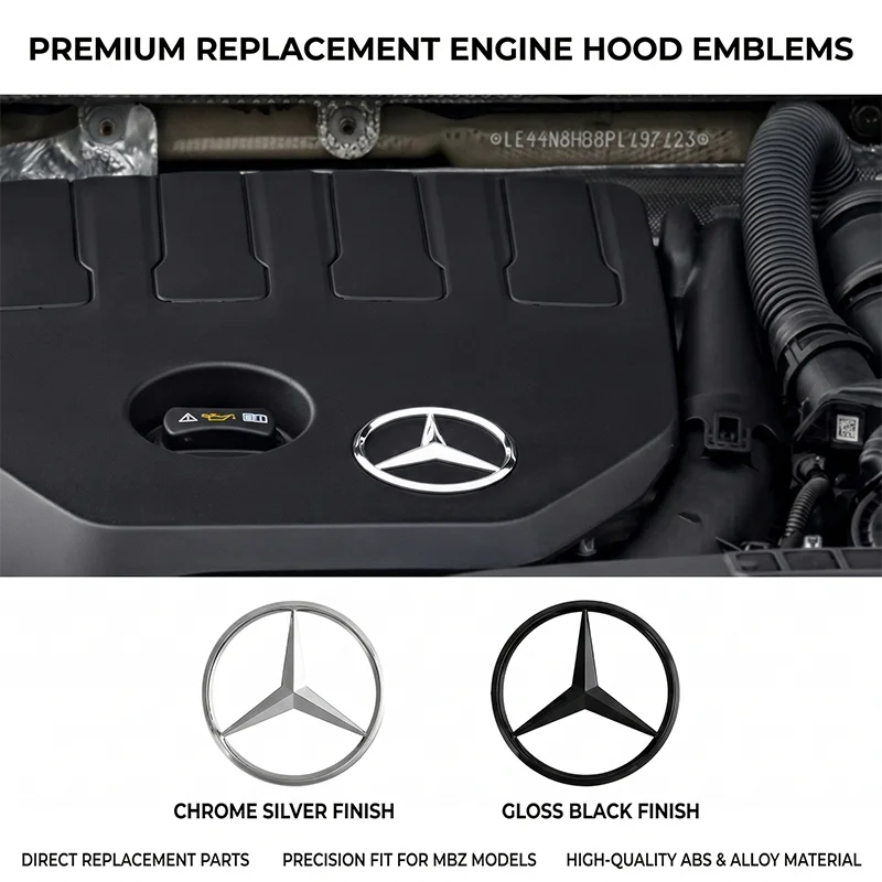 

Для Mercedes-Benz W204 W212 X204 C E GLK: эмблема-звезда на капот, логотип на капот, серебристо-черный, декоративные аксессуары для крышки двигателя ﻿