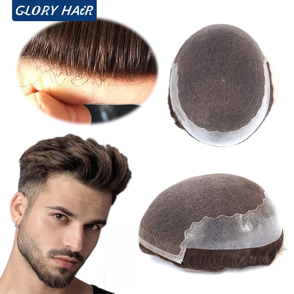 

Q6 French Lace Front Men Toupee Natural Hairline Double Knot 130% Density 6"Hair Prosthesis Breathable Natural Looking Hairpiece