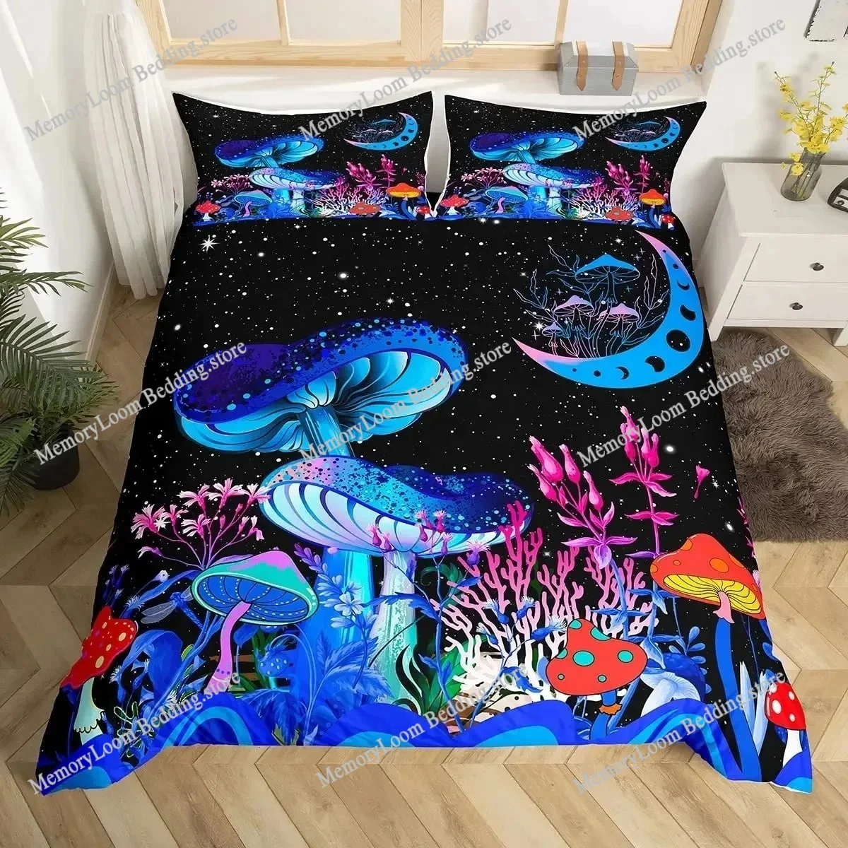 

Cute Mushroom Duvet Cover Set Cartoon Mushrooms Comforter Cover Wild Mushroom Bedding Set Wildflower Botanical Plant Quilt Cover