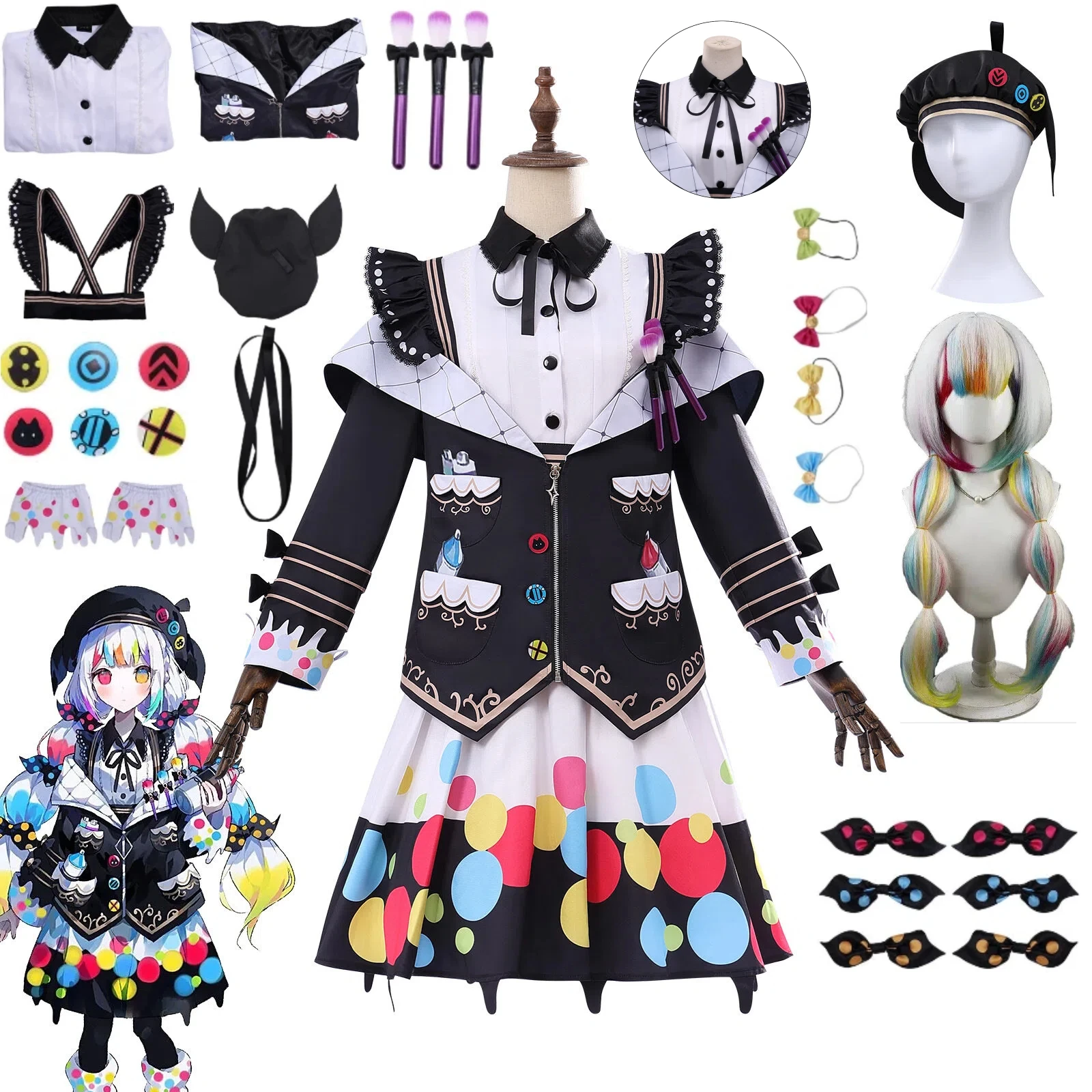 Disfraz de Cosplay de Anime Chica Mágica: Juicio de Bruja - Jougasaki Noa, Lindo Conjunto 2D con Peluca, Sombrero y Vestido para Mujer, Traje de Juego de Rol de Halloween