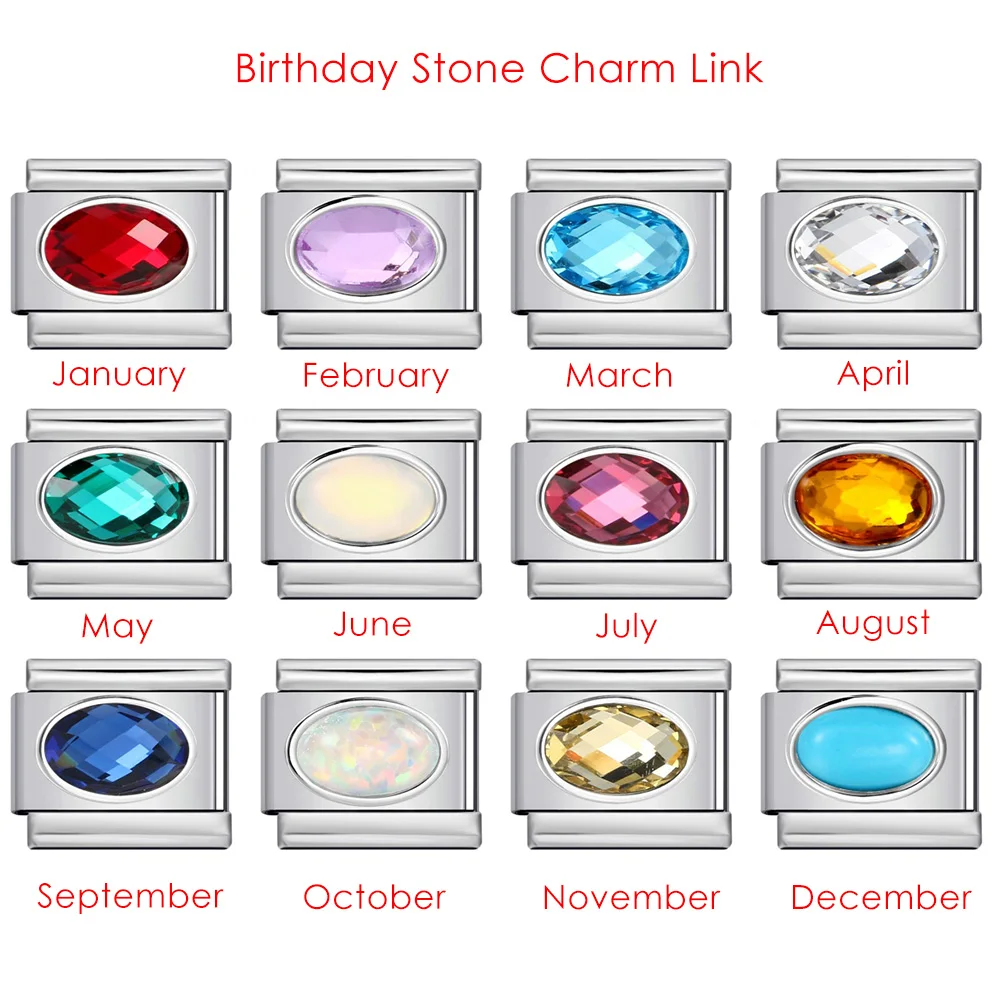 Colorful Birthday Stone Italian Charm Links Fit 9mm Stainless Steel Bracelet Jewelry DIY Making Beads Jewellry for Women Men