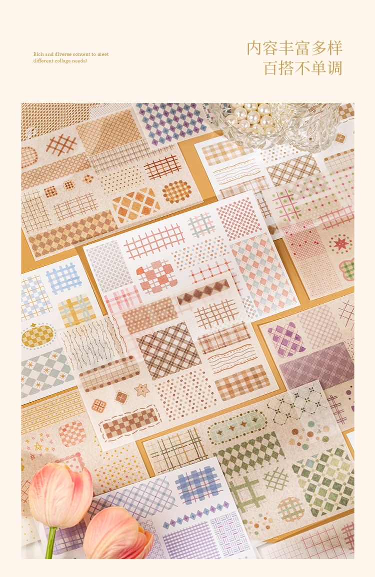 Cute Cartoon Grid Theme Die Cut Stickers Book - 18/36 Sheets Handmade Dairy Stickers Decorative Scrapbooking Japanese Stationery
