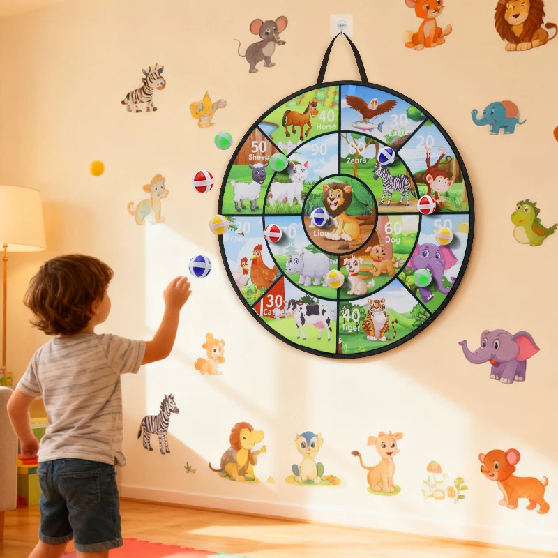 New Foldable Animal World Dart Board Children's Parent Child Toy Indoor/Outdoor Sticky Ball Throwing Game Sports Toy Set