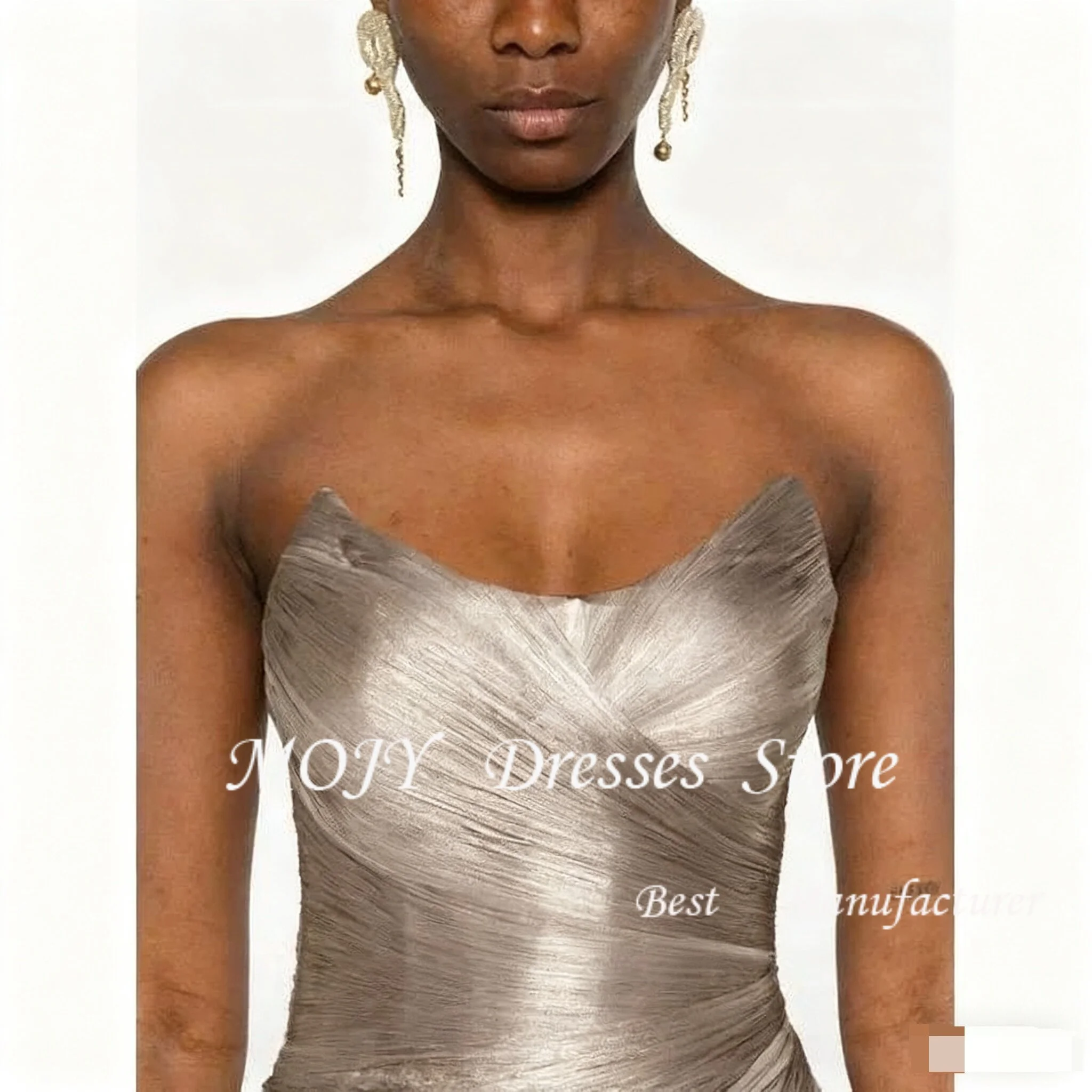 Mojy Customized Draped and Pleats Special Occasion Gowns Sweep Train Strapless Homecoming Dress Sleeveless Zipper Back