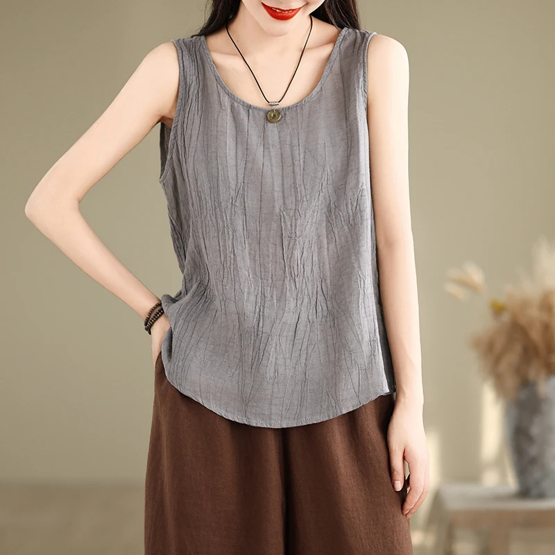 Ultra-Thin Cotton Linen Twist Sleeveless Vest Women's Fashion Inner Wear Base Tank Top Transparent Design H-Shape Summer 2026