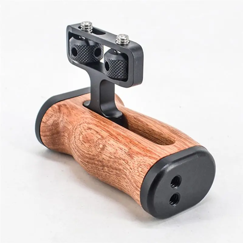 AT82-Camera Side Handle Grip For Sony/Canon/Nikon DSLR Camera Cage Left Right Side Wooden Handgrip With Cold Shoe
