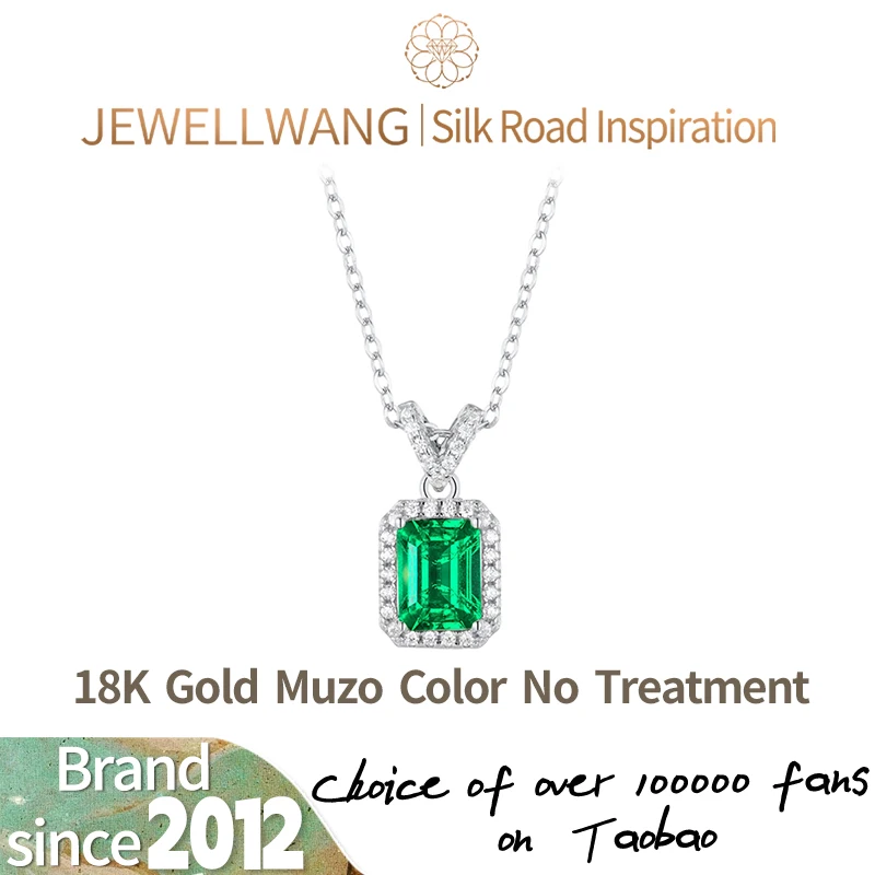 

JEWELLWANG 18K Gold Lab Grown 1-3 Ct Emerald Necklace Pendant Diamond Surround|Present A 925 Sterling Silver Synthetic Necklace
