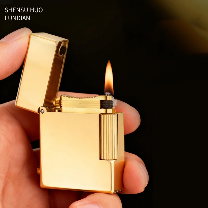 Handmade Vintage Mini Brass Gasolin Oil Lighter Classic Replica Diy Cigarette Pocket  Lighters 47mm*33mm  100g