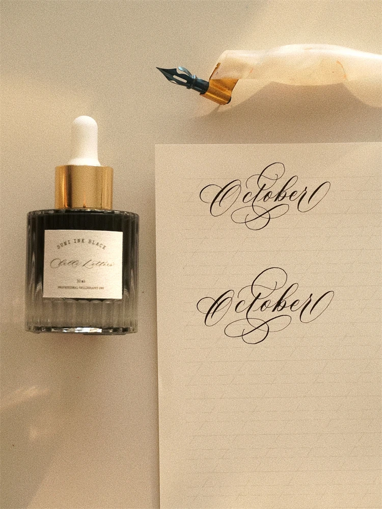 Recommended For Beginners! Black Dip Pen Calligraphy Ink, Modern English Floral Font, Pointed Dots, Sumiink