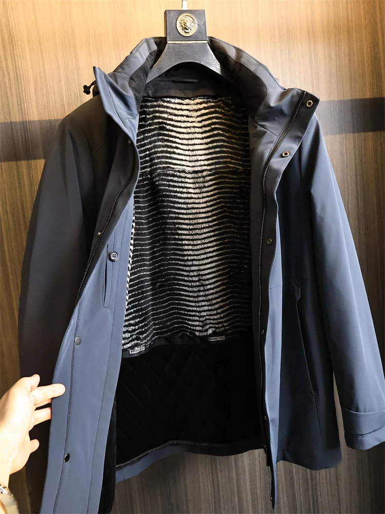 

H-Home Luxury Parka Coat for Men Removable Fur Inner Liner Waterproof Hooded Cotton Jacket Autumn Winter Fashion Urban Style