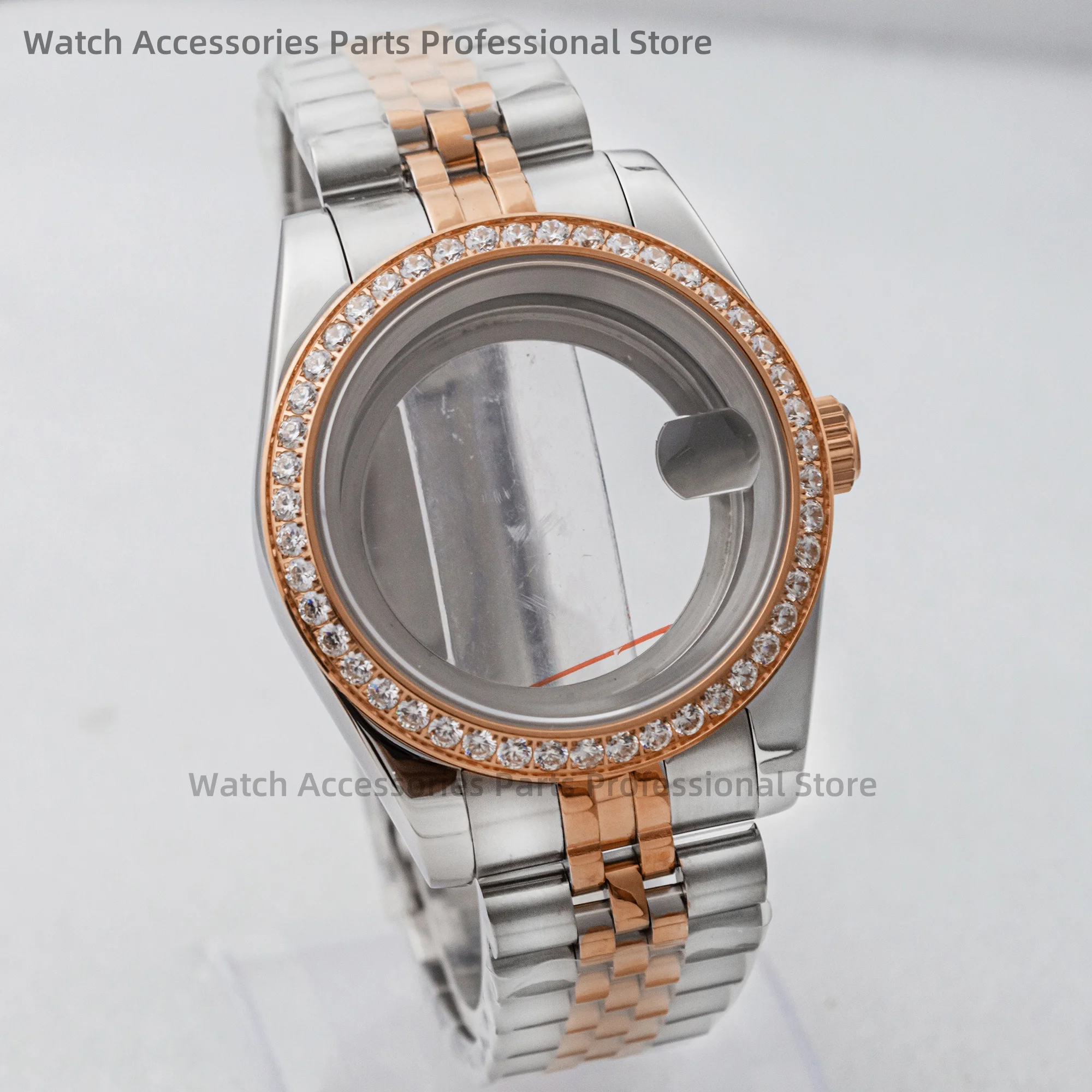 NH35 Watch Case Diamonds Case Stainless Steel Strap Sapphire Glass 10ATM Waterproof Watchcase for Datejust NH35 NH36 Movement