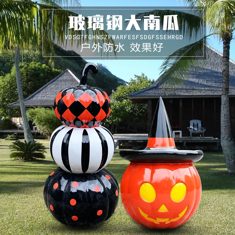 Grote Outdoor Halloween Decoraties Pompoen Ornamenten Glasvezel Sculptuur Model Gesimuleerd Themapark Landschap Gemaakt Van Hars