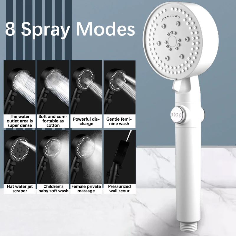 Shower Head High Pressure Bathroom Shower Head With 8 Spray Modes Water Heater Filter Large Panel Shower Nozzle