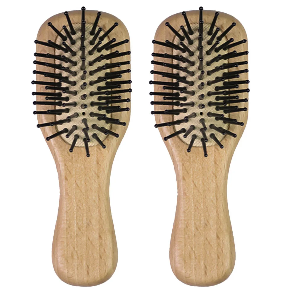 

2pcs Mini Brush Wooden Handle For Scalp Massage Detangling Travel Hairbrush All Hair Types Bamboo Bristle Comb