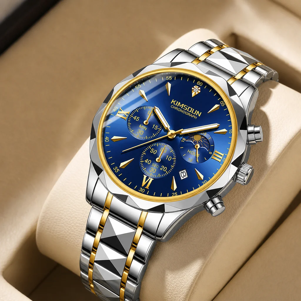 

1pcs Men's blue dial alloy strap vintage fashion multi dial chronograph details Quartz Watch for daily business party holiday