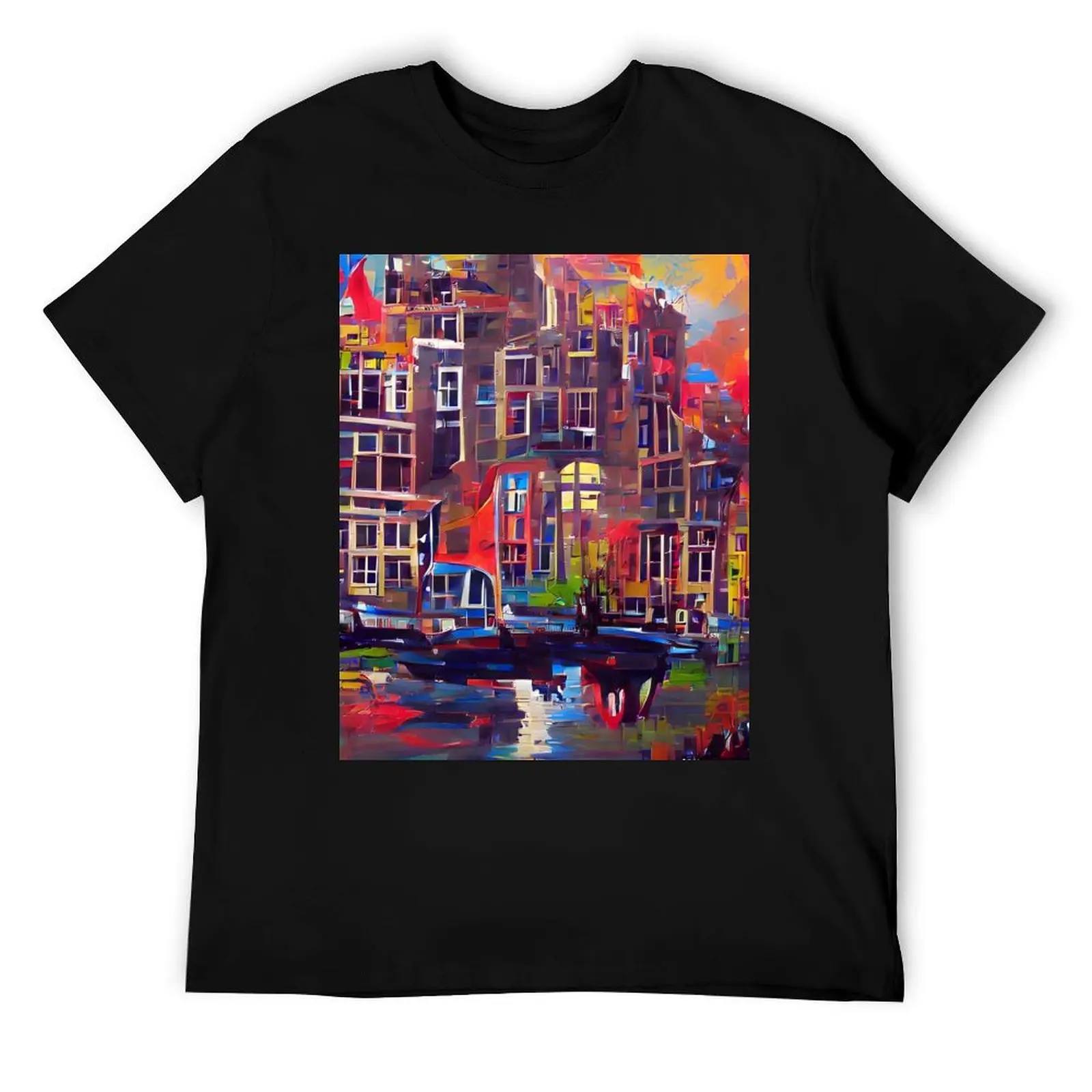 Pintado céu cidade inteligência artificial geração arte camiseta t camisa impressão personalizada t camisas para homem algodão camiseta