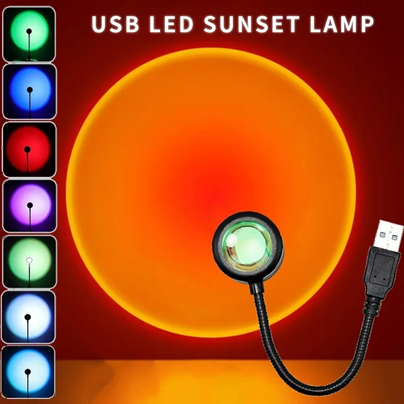 Creative Wall Projection Decor Mini Sunset Light Projector Lamp Multi-Angle Rotatable Head Creative Photography Background Kit