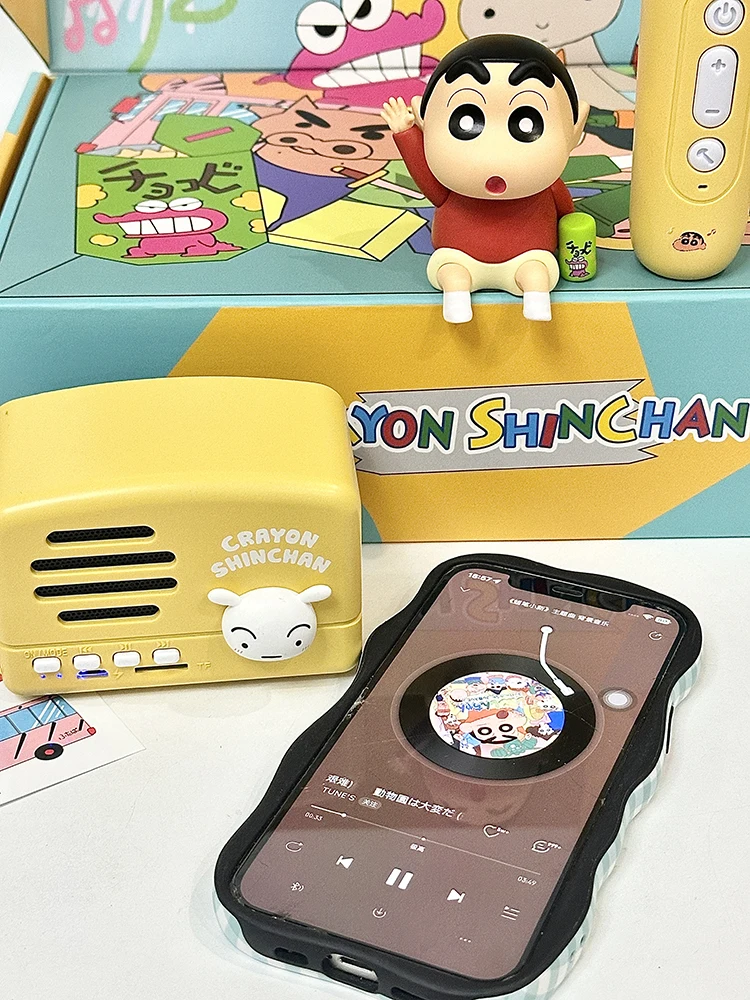 Crayon Shin-Chan Authentic Bluetooth Speaker Kawaii Little Stereo Stage Scene Glow Rotate Kids Friend Birthday Xmas Special Gift