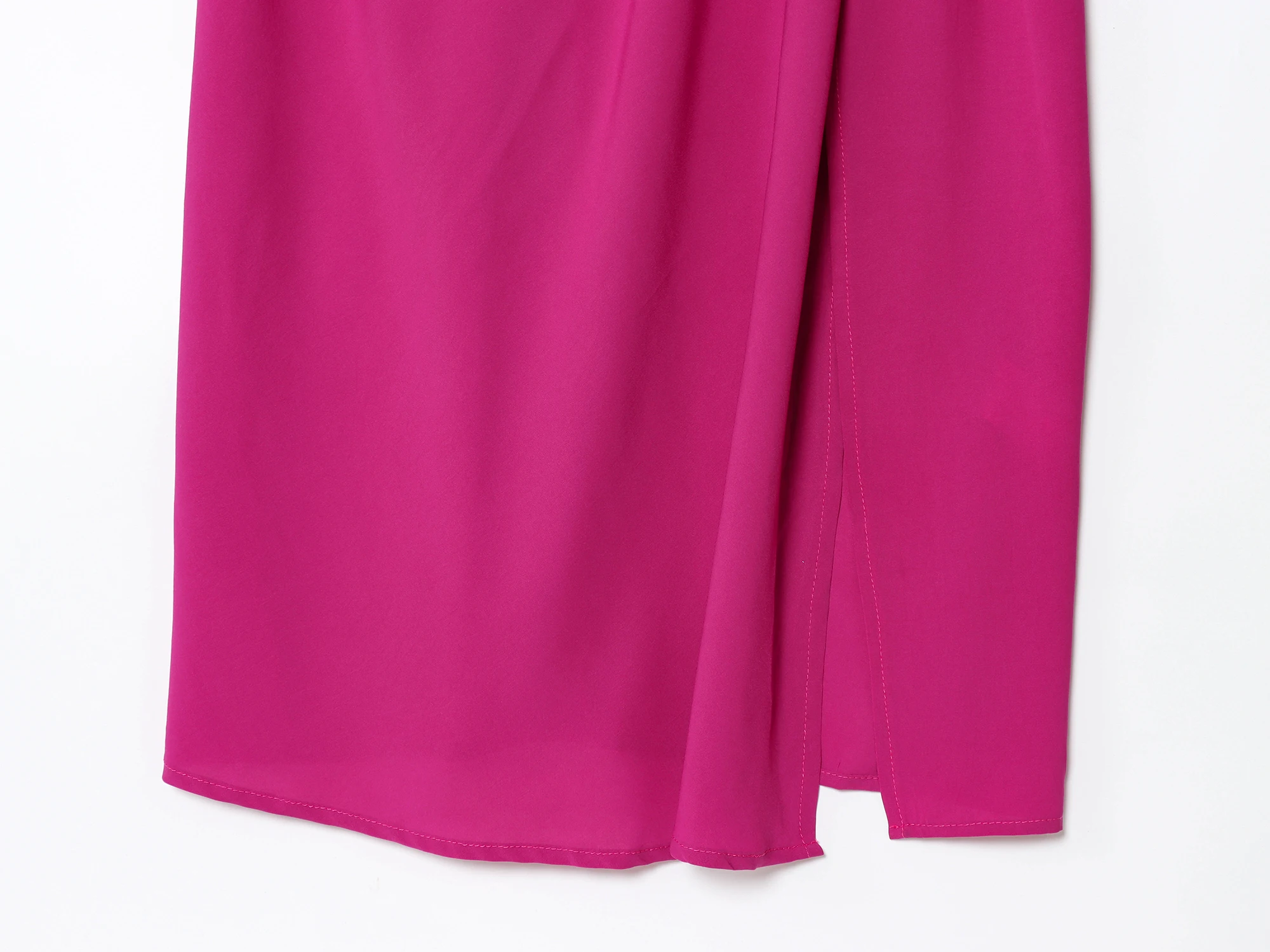 HH – robe mi-longue de soirée rouge Rose pour femmes, élégante, couleur unie, col rond, boucle plissée, fente latérale, fermeture éclair asymétrique, robe à la mode